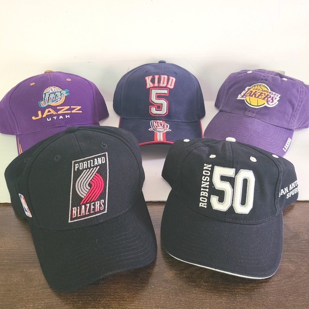 Vintage NBA Hats Jazz Nets Lakers Blazers Spurs Kidd Robinson Mens Lot 5 Y2k